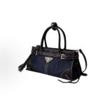 PRADA triangular metal logo handbag mini for women in blue and black